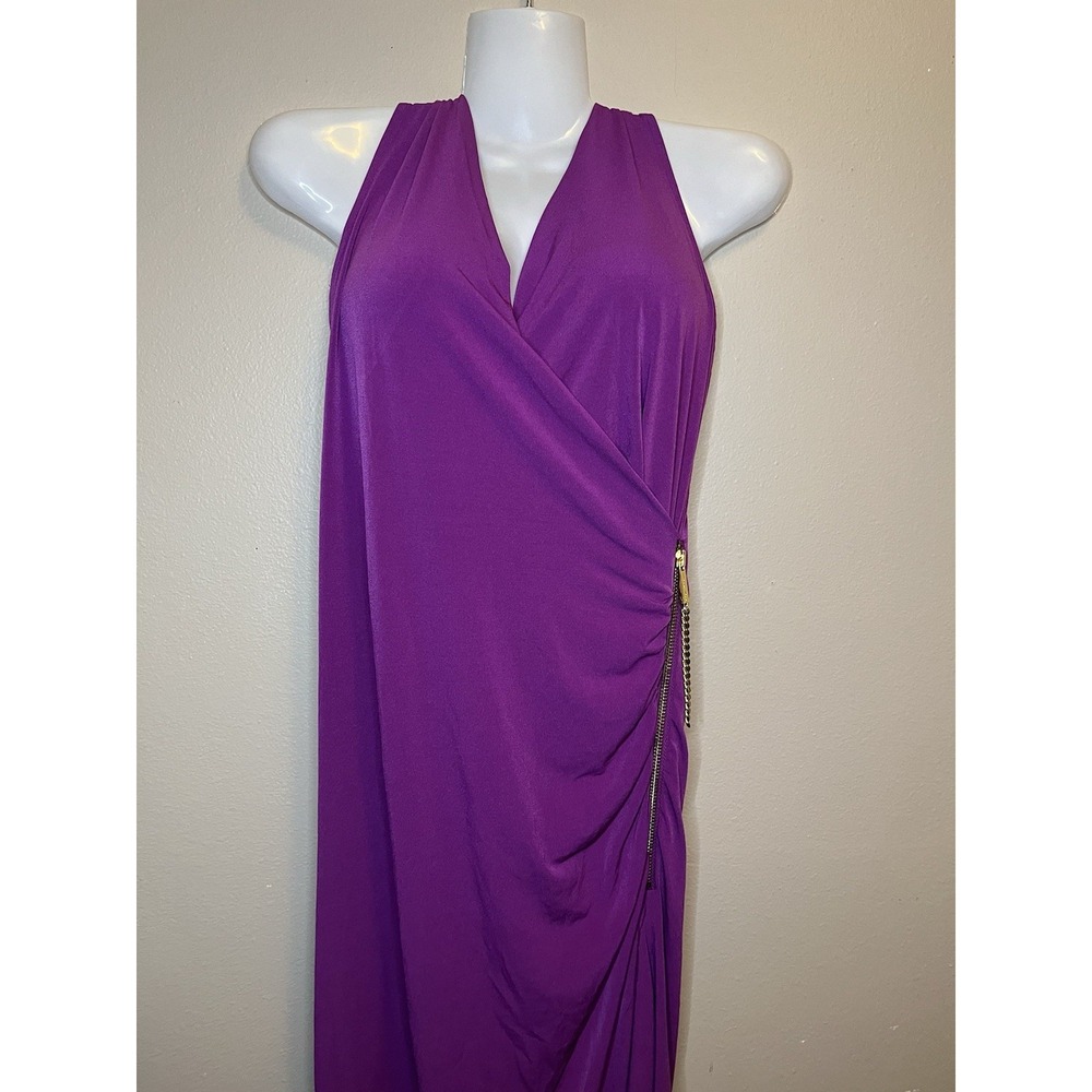 Michael Kors Purple Stretch Gold Zipper Pullover Dress Size Medium